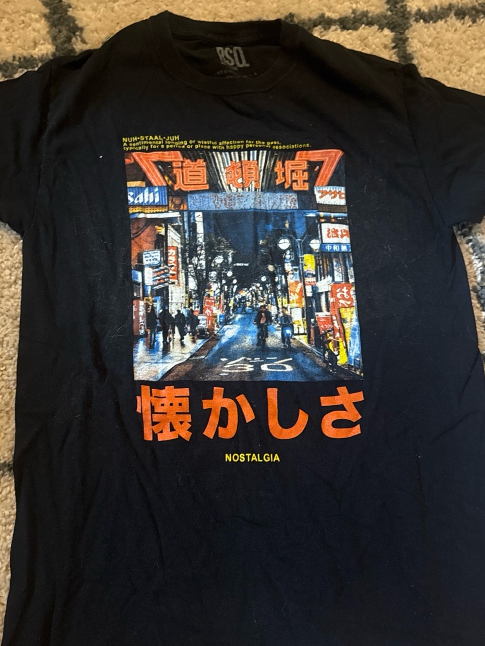 RSQ Black Graphic Tee with Neon City Print